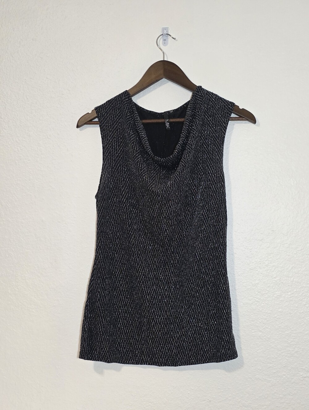 MIK Black Metallic Shimmer Cowl Neck Sleeveless Party Top Blouse Small